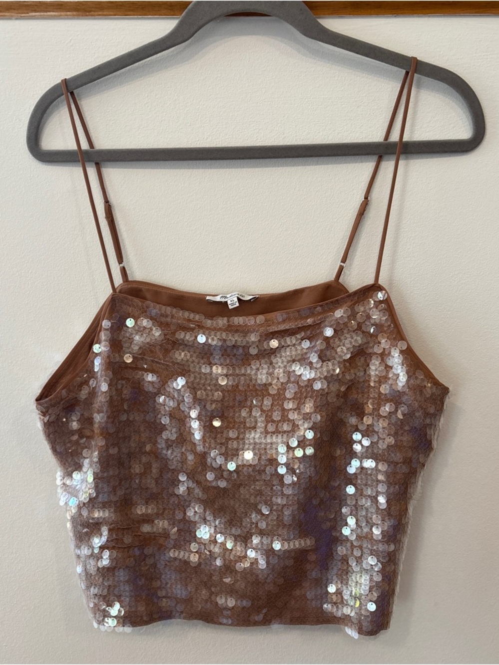 Madewell Brown Sequin “Abigail” Spaghetti Strap Crop Tank Top - Women’s XL